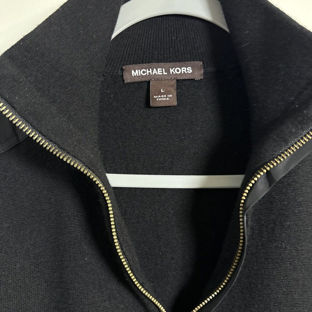 MICHAEL KORS Men's Black Pullover 100% Merino Wool Sweater Size Large 1/4 Zip - Picture 6 of 9